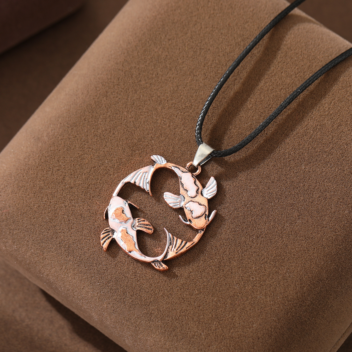 Women's Two-Tone Tai Chi Double Koi Pendant Necklace
